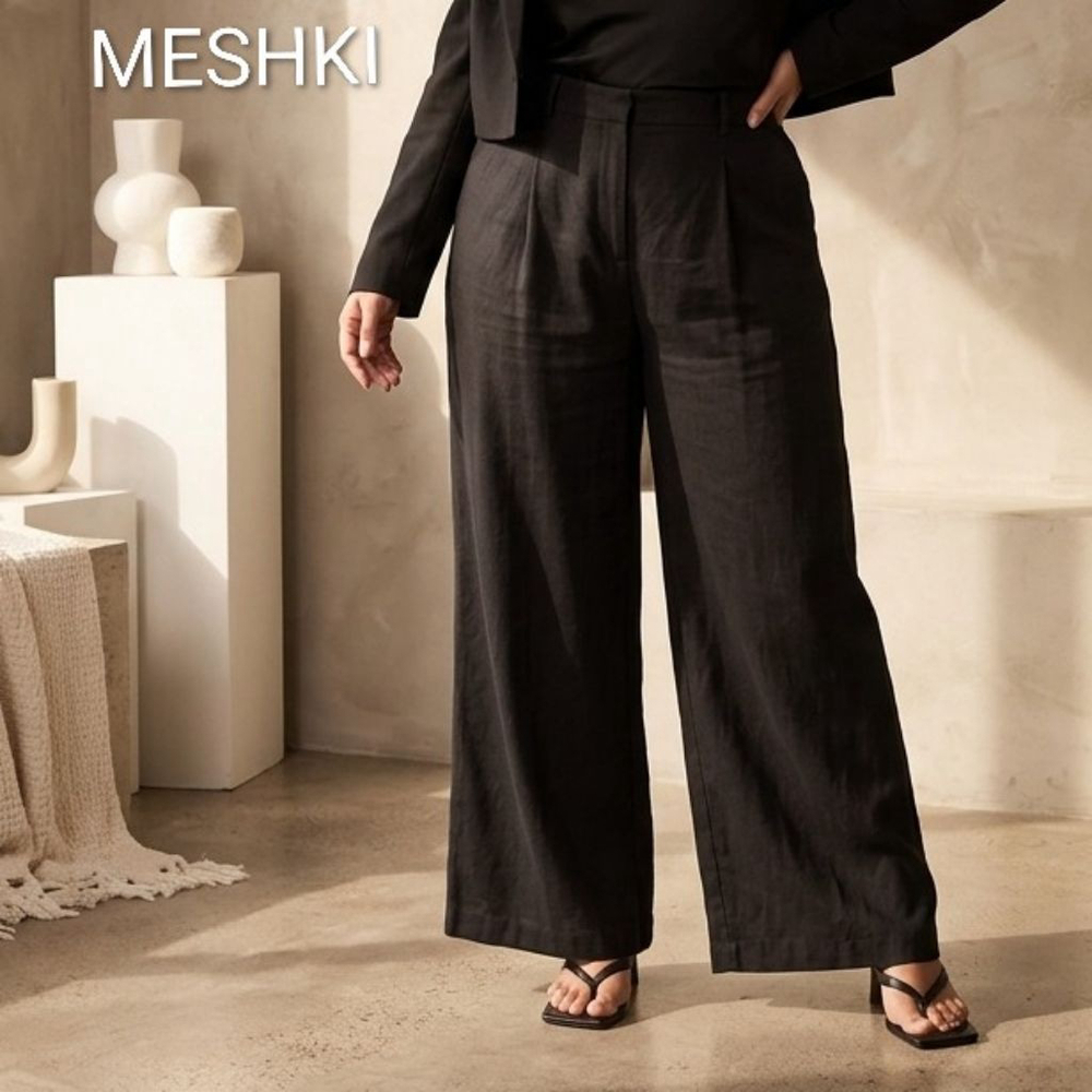 Women's MESHKI Linen Blend Black Wide Leg Pants XXXL Plus Size
